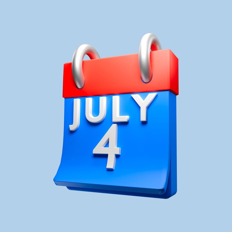 PSD un icono 3d de independencia de la fecha con un color azul y rojo