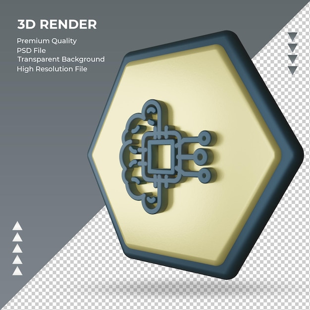 PSD icono 3d, inteligencia artificial, fábrica, señal, interpretación, derecho, vista