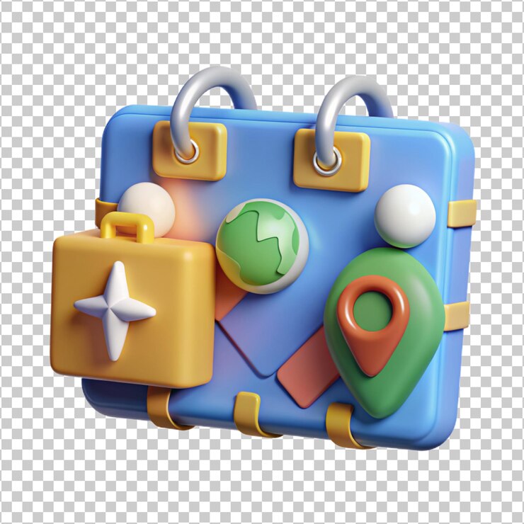 PSD icono 3d de itinerario con elementos de viaje