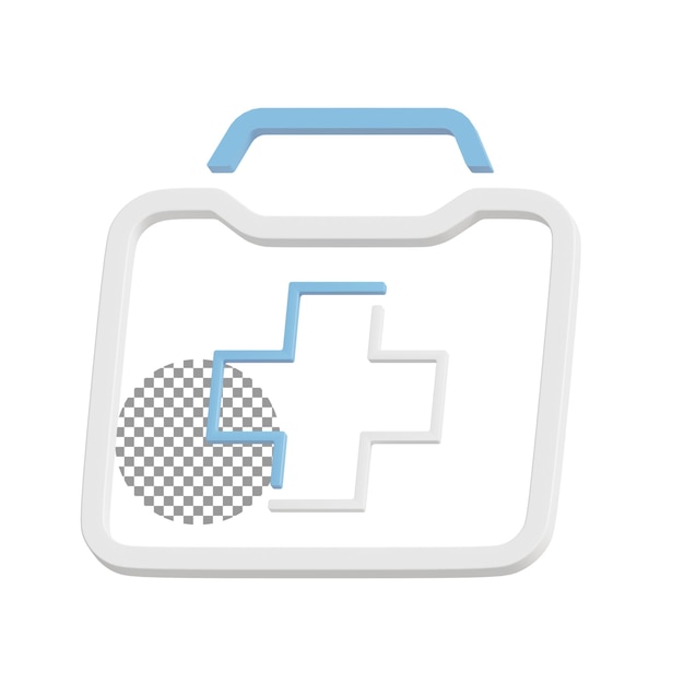El icono 3D del kit médico de salud con fondo transparente