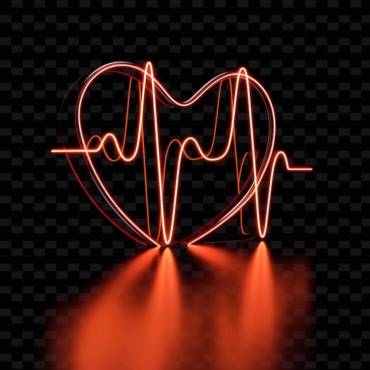 PSD ícono 3d del latido del corazón con línea de pulso hecho con sili translúcido png forma de color neón de moda