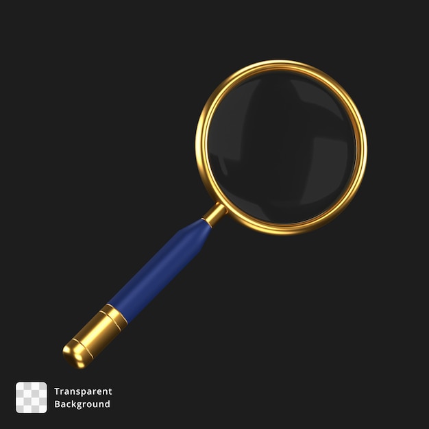 Icono 3d de una lupa azul y de oro