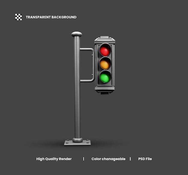 Icono 3D de la luz de la señal de tráfico o ilustración del icono 3D de la luz de la señal de tráfico de la ciudad
