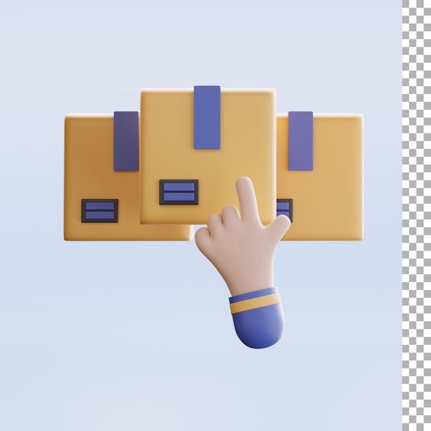 PSD icono 3d de mano y caja