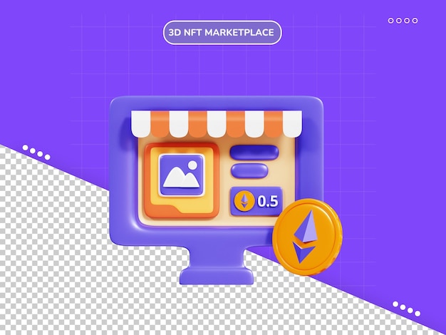 PSD icono 3d del mercado nft