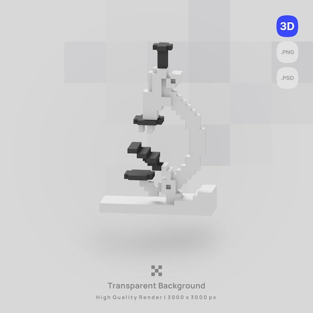 Icono 3D microscopio educación clase escuela voxel ilustración concepto icono