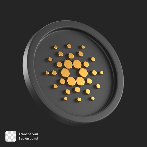 icono 3d de una moneda negra con el logo cardano dorado en el centro