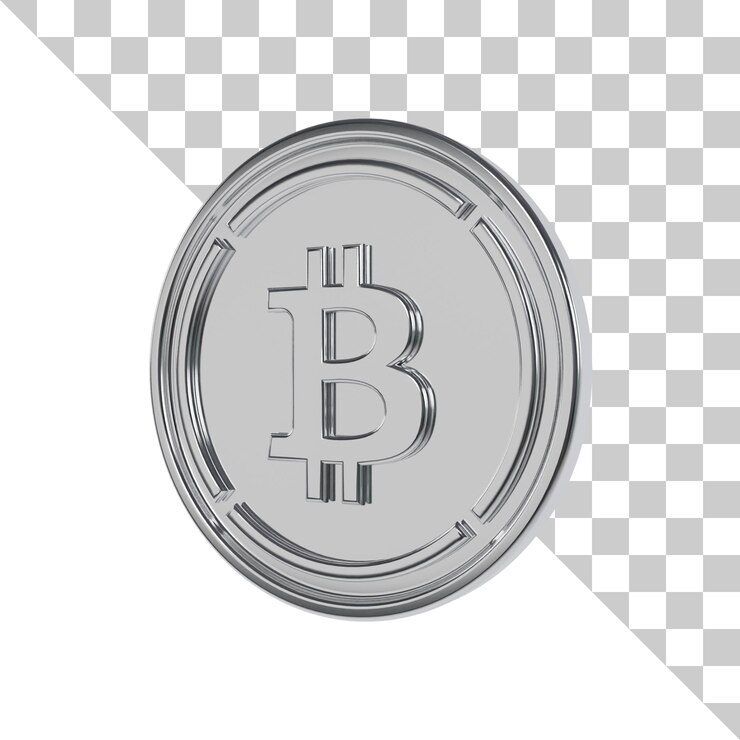 PSD icono 3d de la moneda de plata de bitcoin envuelta