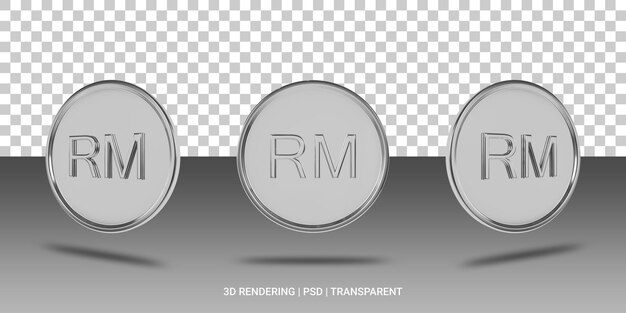 PSD icono 3d de moneda de plata ringgit