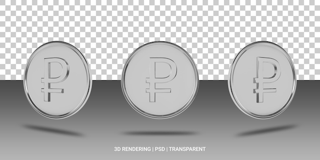 PSD icono 3d de moneda de plata rublo