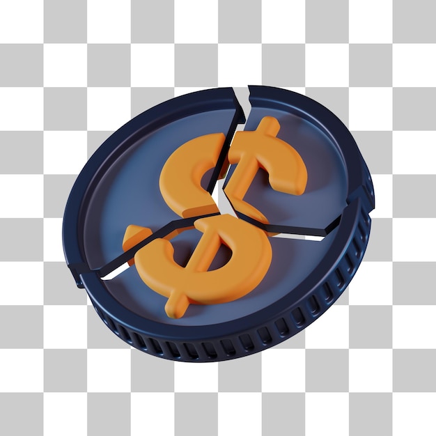Icono 3d de moneda rota