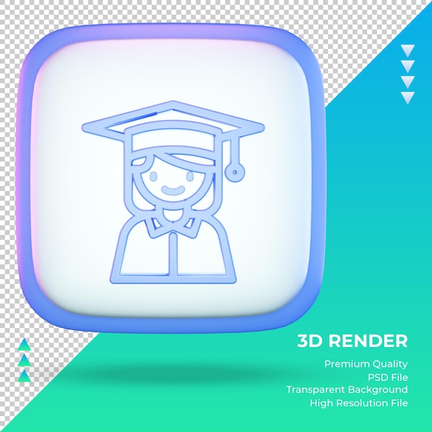 PSD icono 3d mujer graduada de la universidad signo renderizado vista frontal