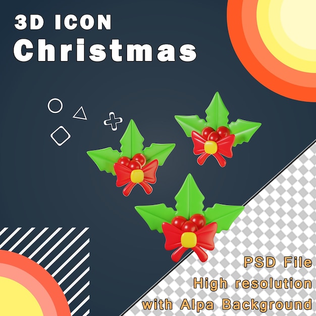 PSD icono 3d de navidad holly berry ilustración 3d de alta resolución