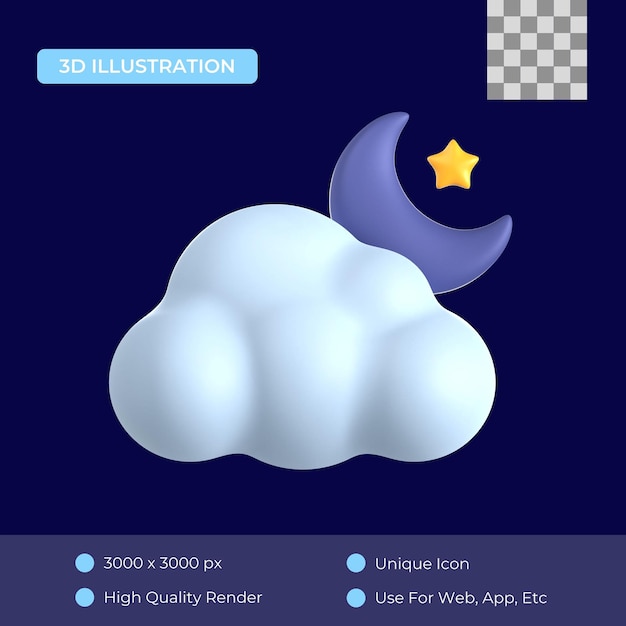 Icono 3D de la noche nublada