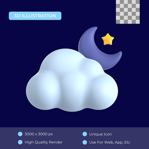 PSD icono 3d de la noche nublada
