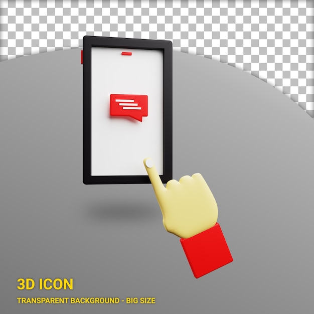 Icono 3d de notificación móvil con fondo transparente