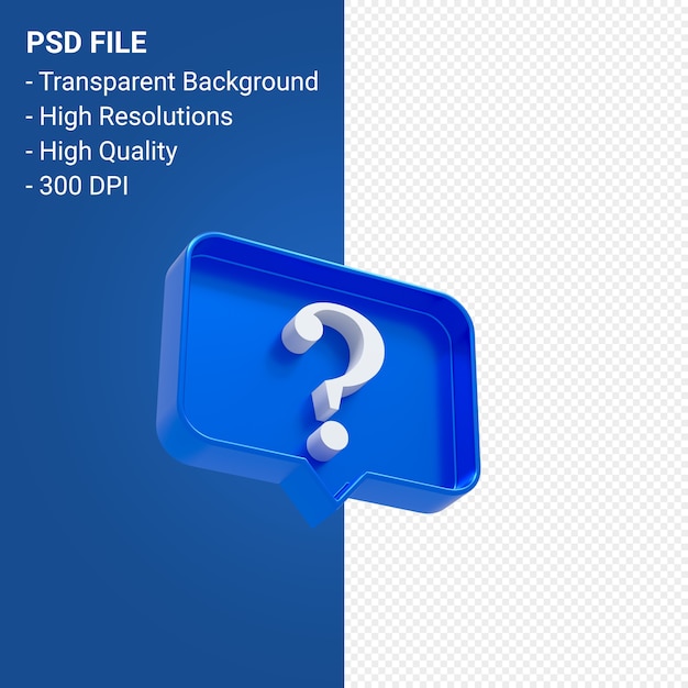 Icono 3d de notificación de signo de interrogación aislado