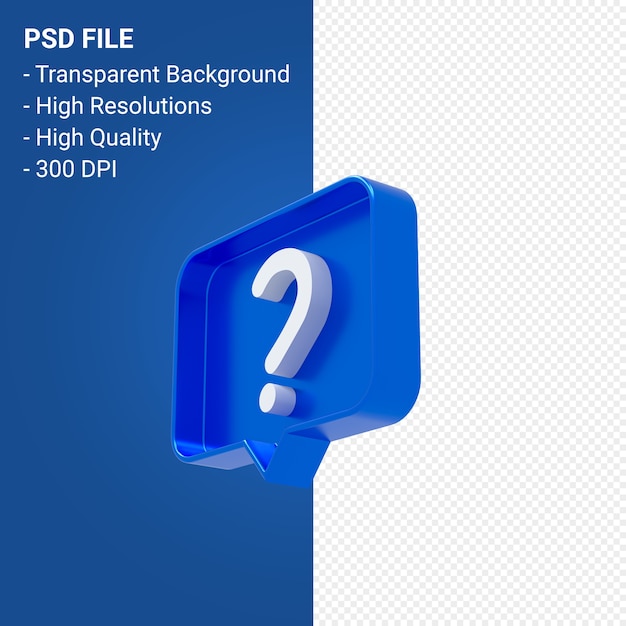 PSD icono 3d de notificación de signo de interrogación aislado