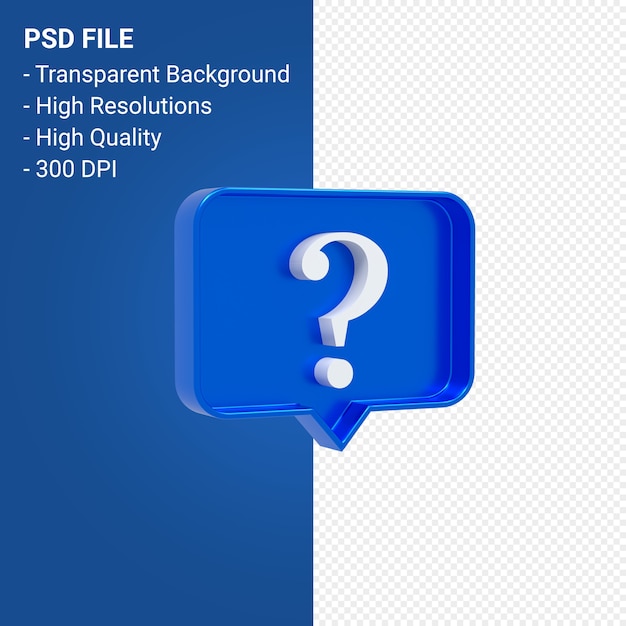 PSD icono 3d de notificación de signo de interrogación aislado