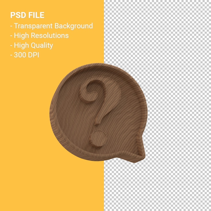 PSD icono 3d de notificación de signo de interrogación de talla de madera aislado
