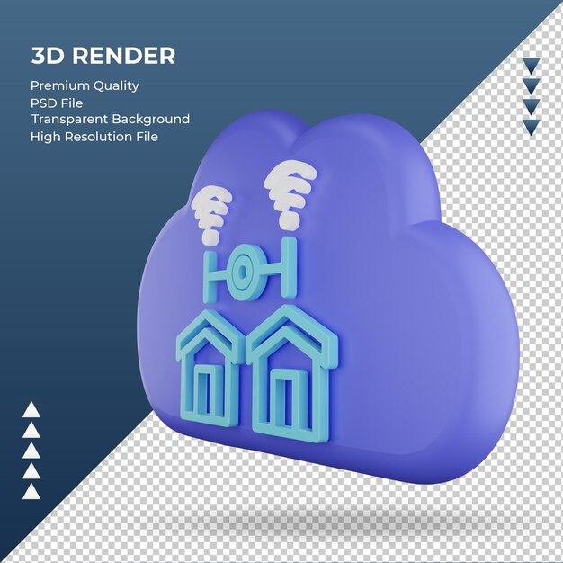 PSD icono 3d, nube de internet, hogar, señal de red, representación, vista derecha