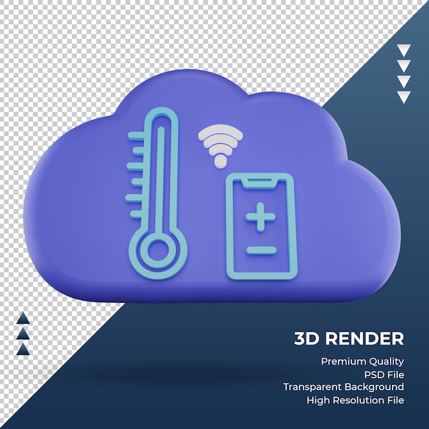 Icono 3d, nube de internet, señal de temperatura inteligente, renderizado, vista frontal