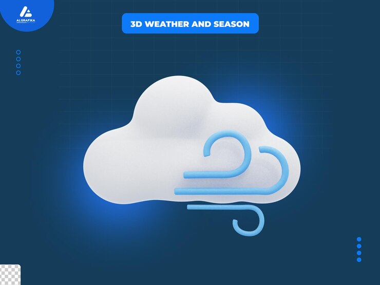 PSD el icono 3d nublado y ventoso