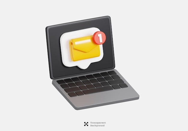 El icono 3D de la pantalla del portátil muestra un nuevo correo electrónico con una notificación no leída