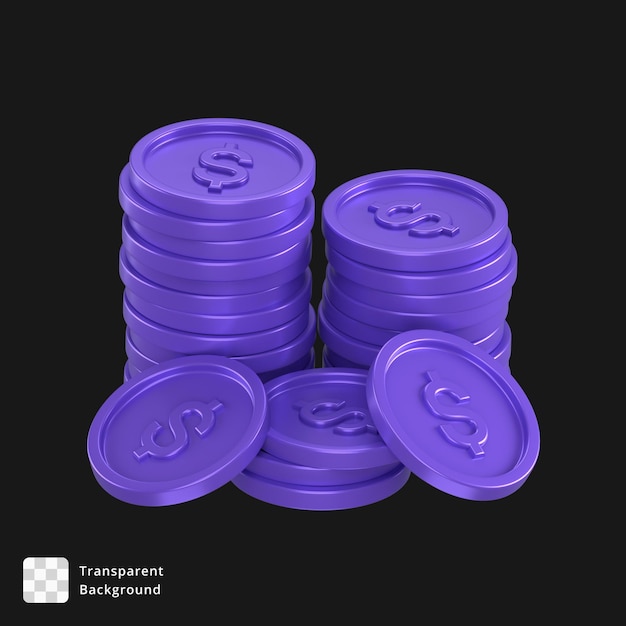 Icono en 3D de una pila de monedas de un dólar púrpura