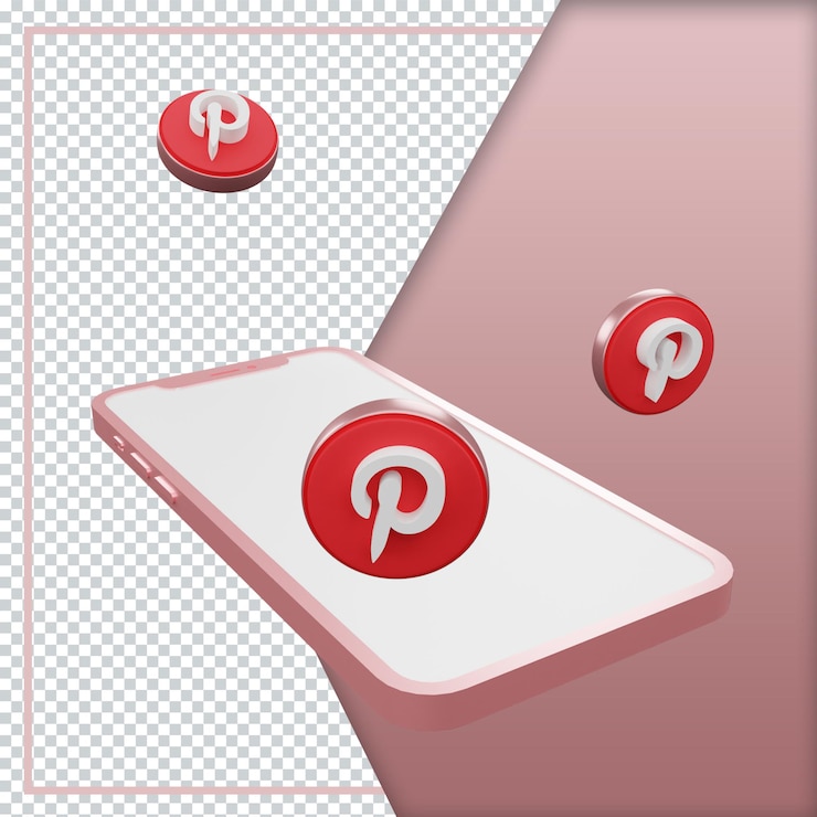 PSD icono 3d de pinterest en maqueta de teléfono móvil