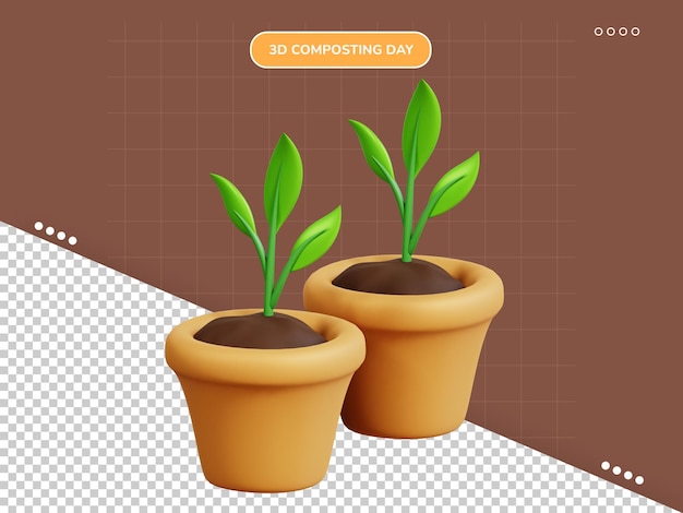 PSD icono 3d de plantas en maceta