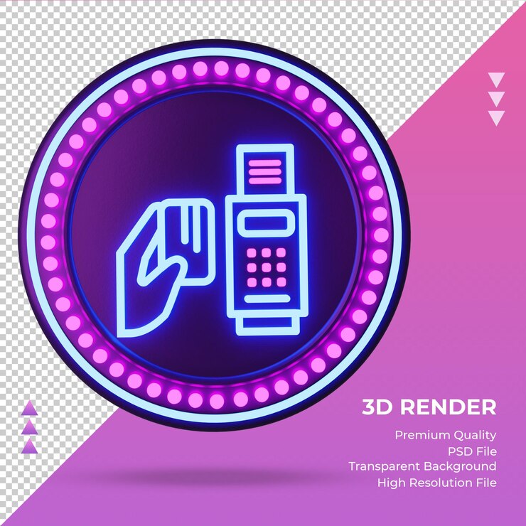 PSD icono 3d pos terminal hotel letrero de neón representación vista frontal
