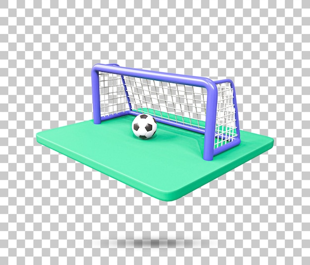 Icono 3d de poste de portería de fútbol. Balón de fútbol realista e icono de la barra de gol. Concepto de fútbol