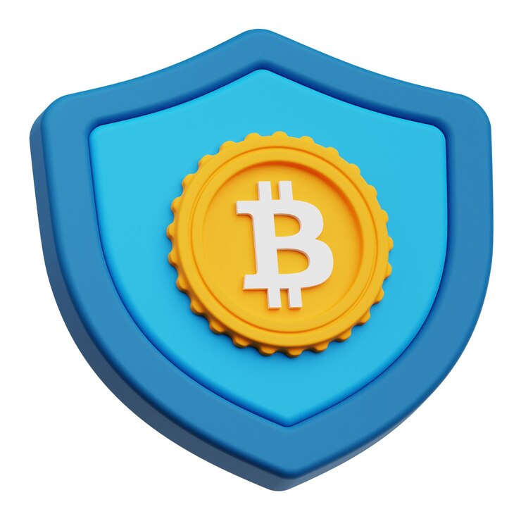 PSD icono 3d de protección de bitcoin aislado en el fondo blanco