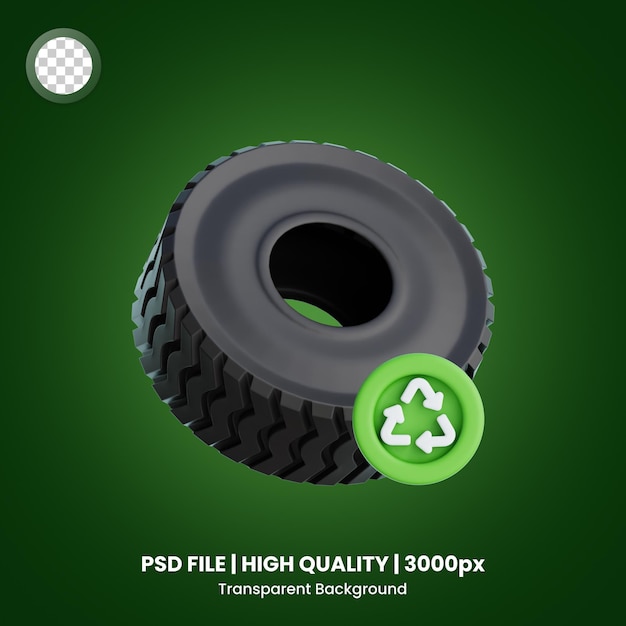 Icono 3D de reciclaje de neumáticos