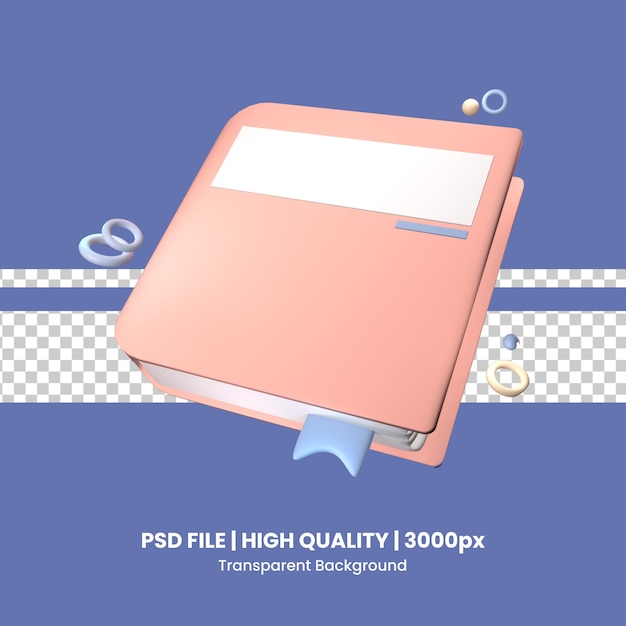 Icono 3d de regreso al libro escolar renderizado aislado en el fondo transparente