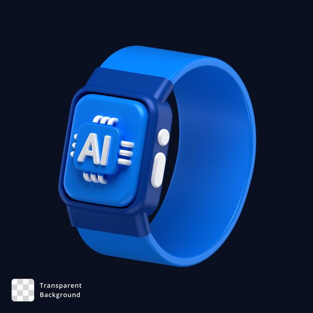 Icono 3D de un reloj inteligente con un chip de IA en la pantalla