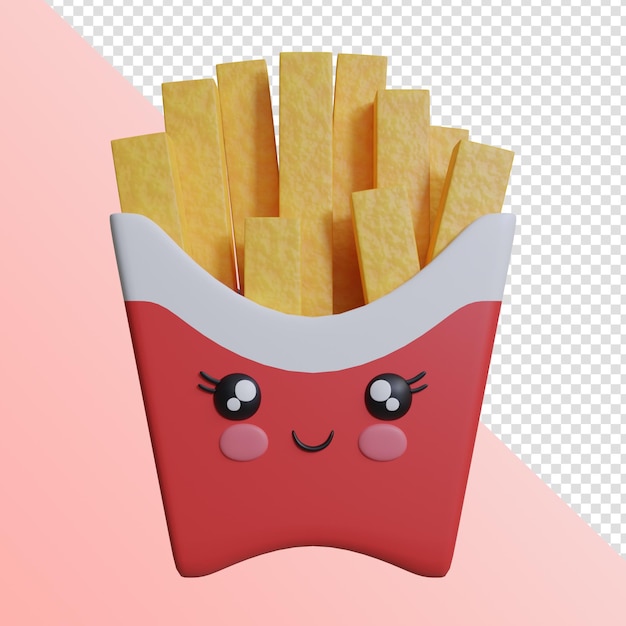 PSD icono 3d render papas fritas kawaii