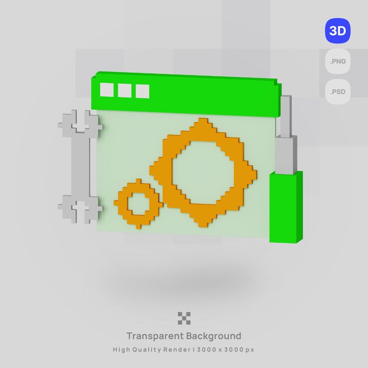 PSD icono 3d reparación internet seguridad voxel ilustración concepto icono