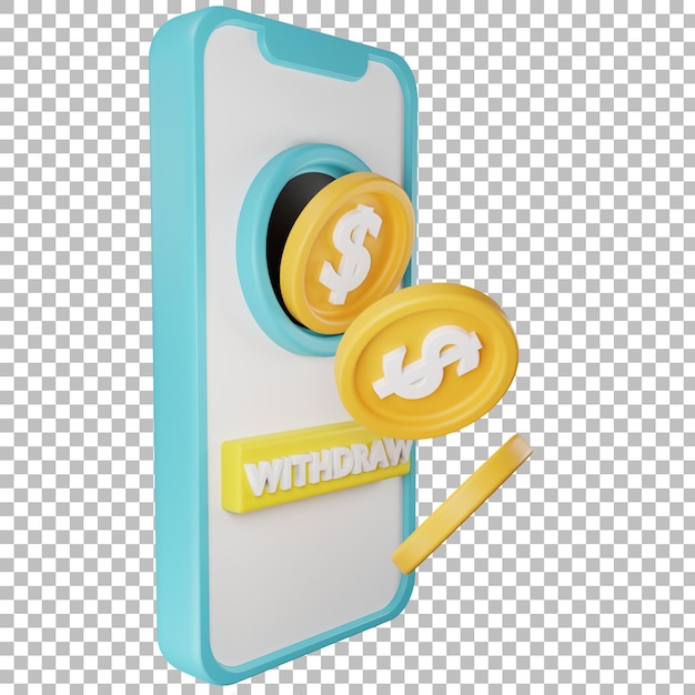 Icono 3d retirar smartphone con fondo transparente