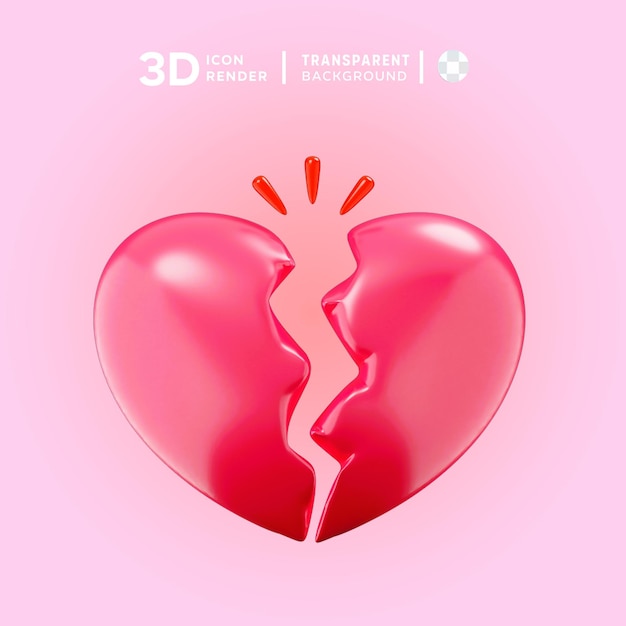 PSD icono 3d de san valentín con el corazón roto ilustración