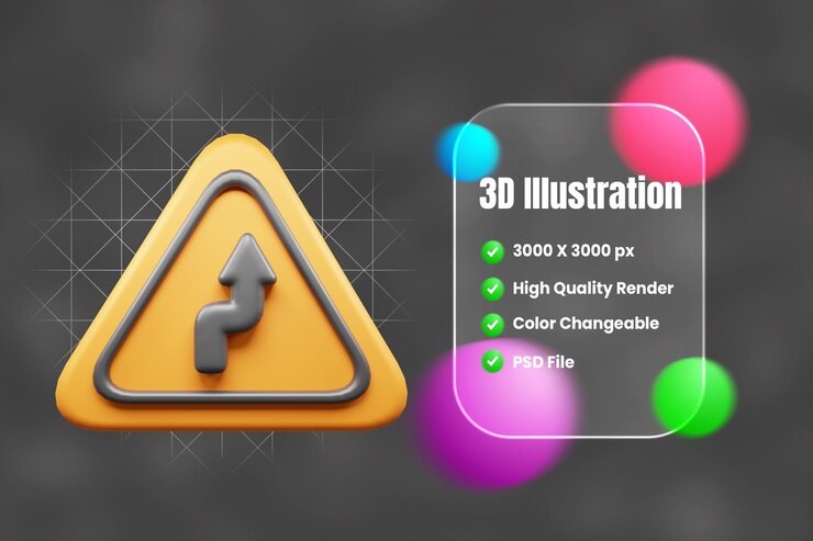 PSD icono 3d de señales de tráfico y símbolos o icono 3d de señal de tráfico