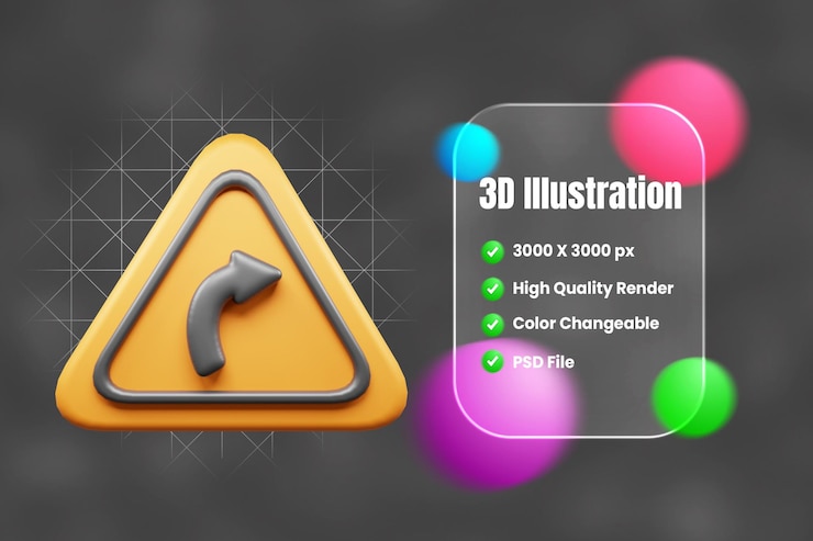 PSD icono 3d de señales de tráfico y símbolos o icono 3d de señal de tráfico