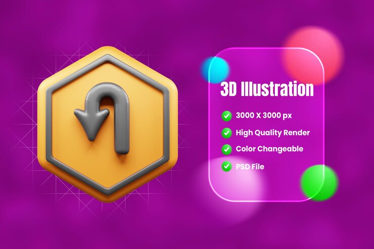 PSD icono 3d de señales de tráfico y símbolos o icono 3d de señal de tráfico
