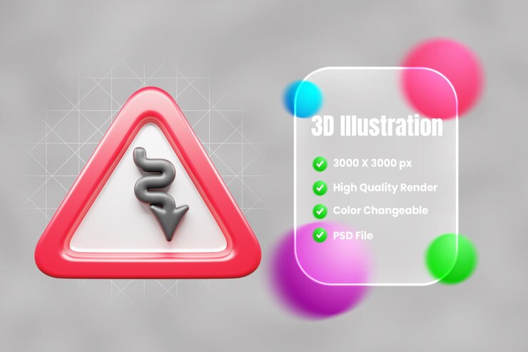 PSD icono 3d de señales de tráfico y símbolos o icono 3d de señal de tráfico