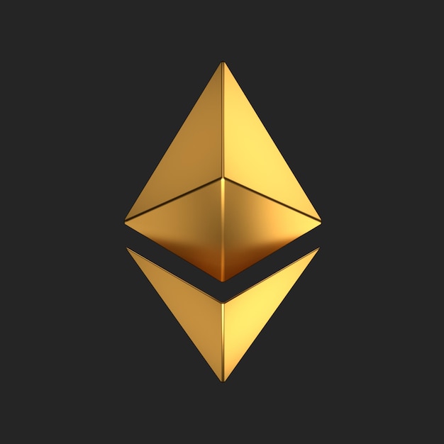 Ícono 3D de un signo dorado de Ethereum