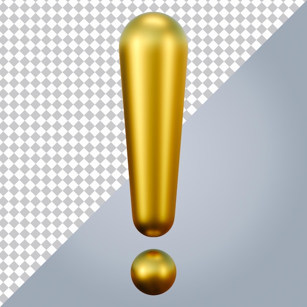 Icono 3d de signo de exclamación de oro