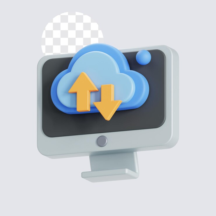 PSD ícono 3d de sincronización de datos en la nube de computadoras