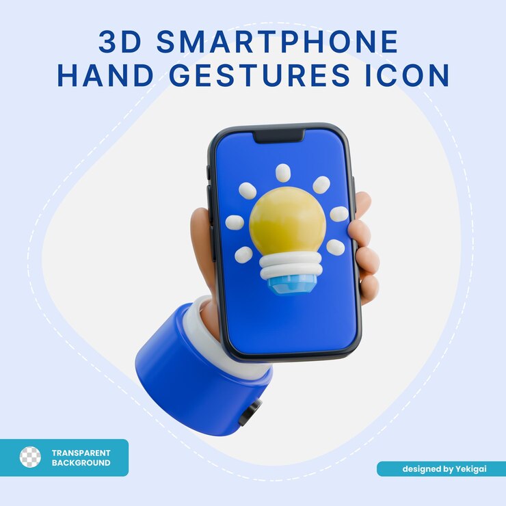 PSD icono 3d de sostener el teléfono inteligente con una bombilla para la idea