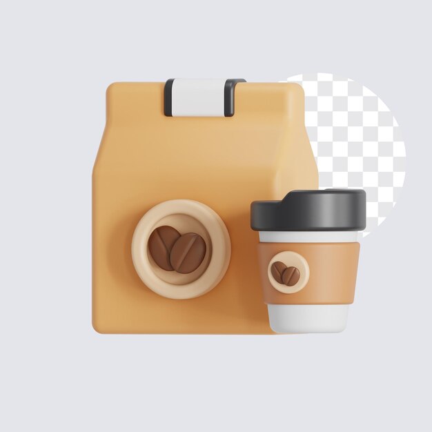 Icono 3D de taza de café y paquete de papel